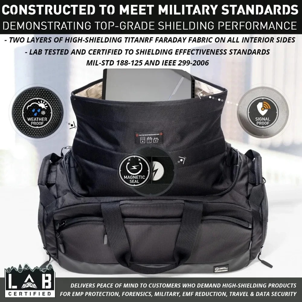 Darkness Disconnect Faraday Duffel Bag + 4 Detachable Faraday Pockets // Military-Grade RF Shielding for Large Electronics 4