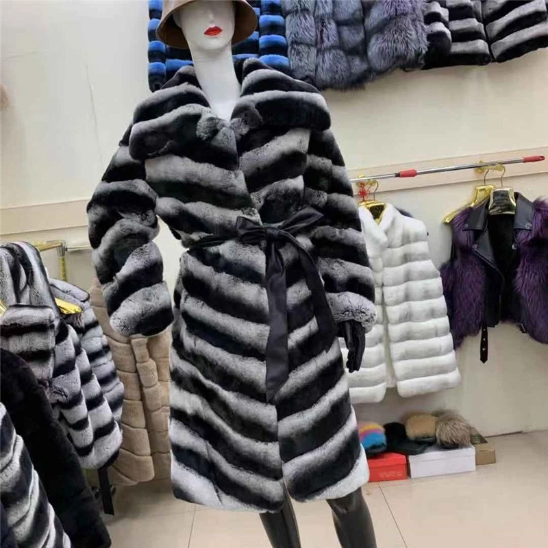 Long Style Winter Real Fur Coat Ladies 100% Natural Rex Rabbit Fur Thermal Coat Fashion Slim Windproof Cold Fur Coat