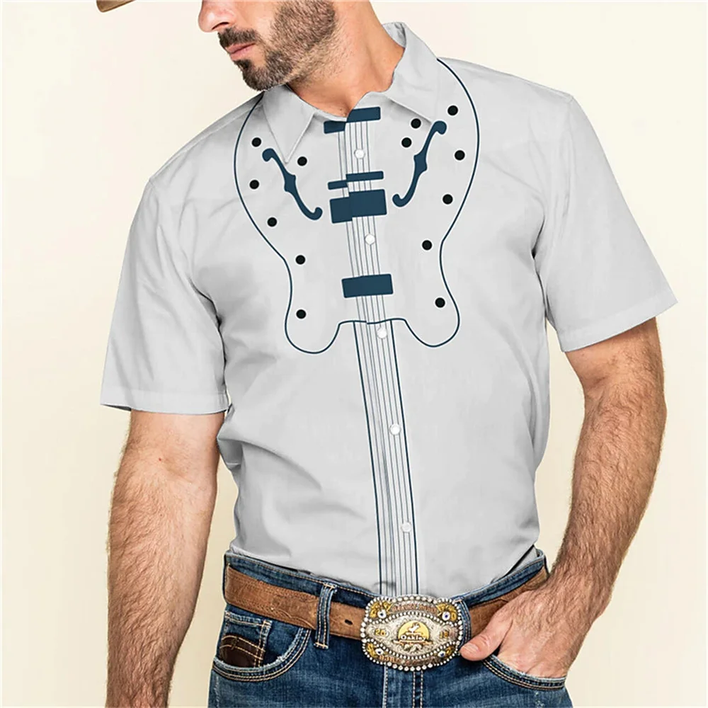 Men's Western style printed shirt, flower pattern printed outdoor street short sleeved fashion street clothing designer, casual