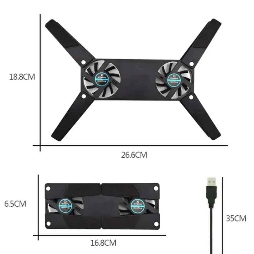 Laptop Cooler Bracket USB Powered Cooling Dock Laptop Cooling Pad 2 Fan Notebook Stand Universal 7 15" 1