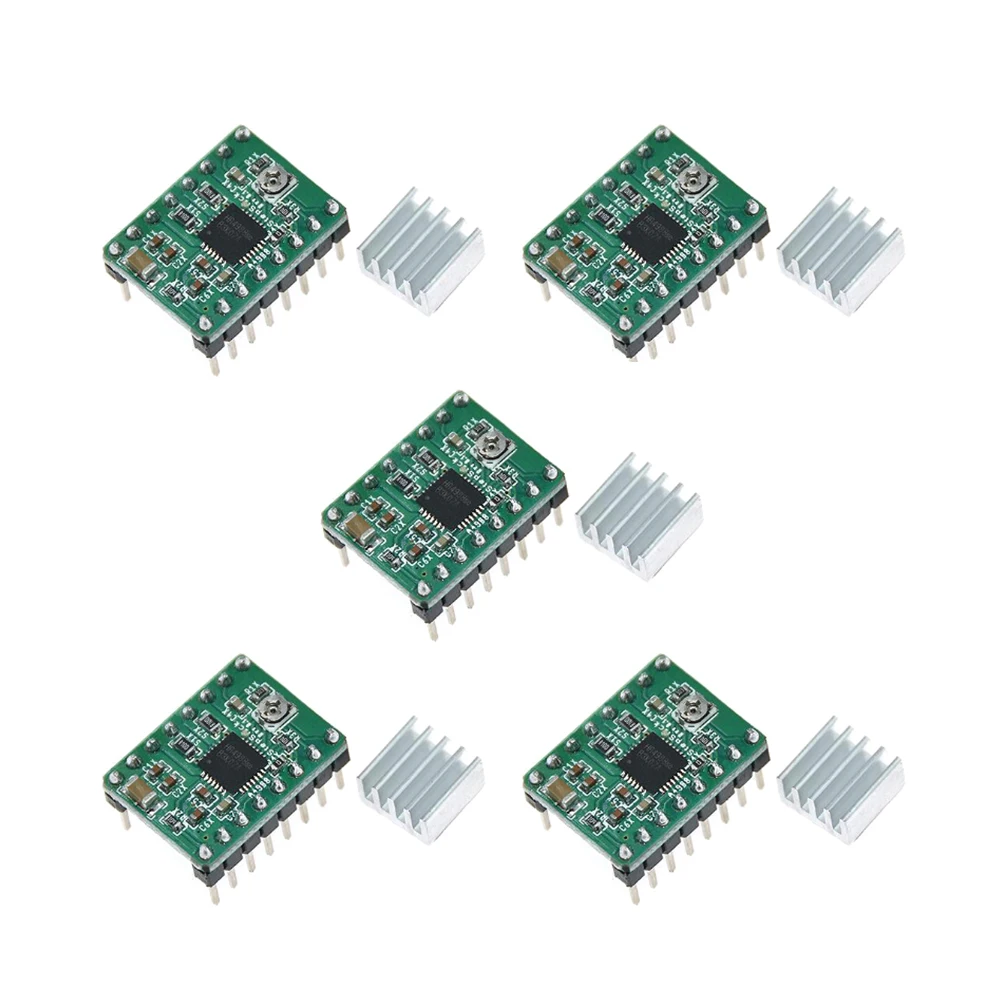5Pcs A4988 Stepper Motor Driver A4988 Stepper Driver A4988 Module with Heat Sink 3D Printer Parts Max 2A new tl smoother v1 0 addon module for 3d pinter for stepper driver motor 3d printer parts for mk8 i3 ender 3