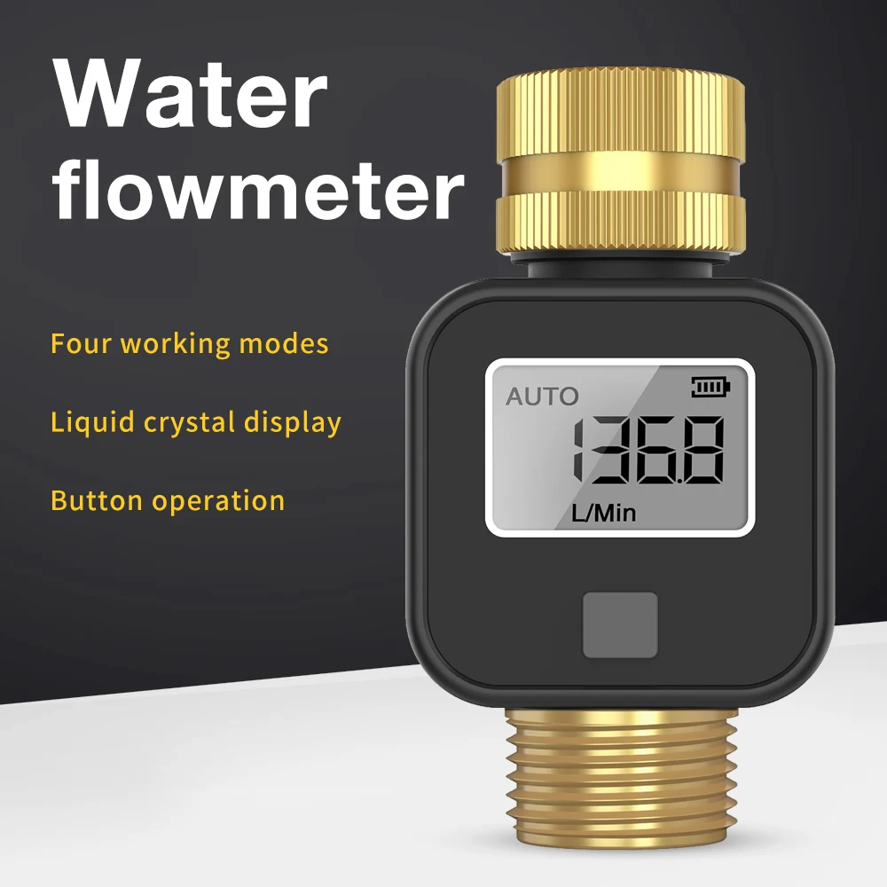 Débitmètre d'eau numérique, entrée et sortie en laiton, étanche IPX5, Test de consommation d'eau pour tuyau d'irrigation d'arrosage de jardin extérieur