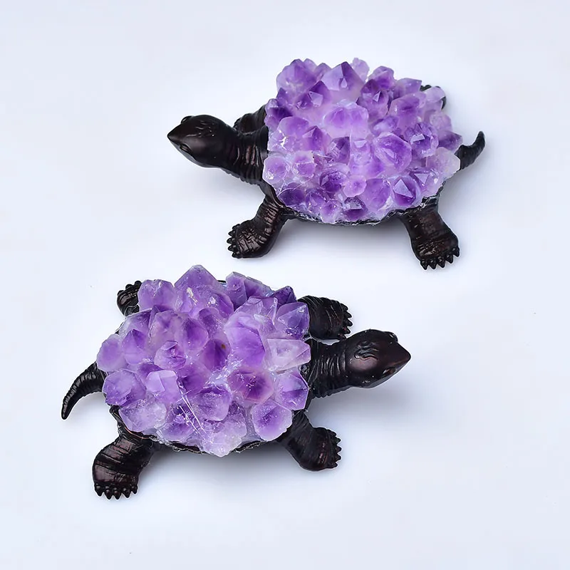 

1PC Natural Amethyst Cluster Tortoise Energy Purple Gem Gold Copper Make Raw Quartz Reiki Crafts Small Decor Home Decor DIY Gift