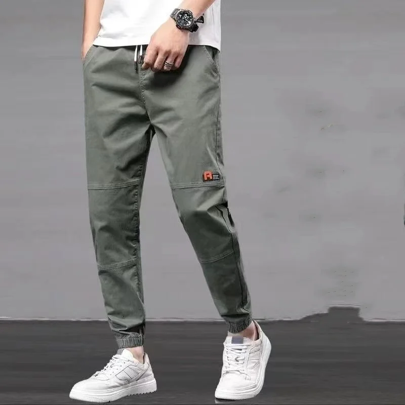 Loose All-match Thin Style Men Spring Solid Color New Breathable Bound Feet Thread Closure High Street Fashion Casual Trousers