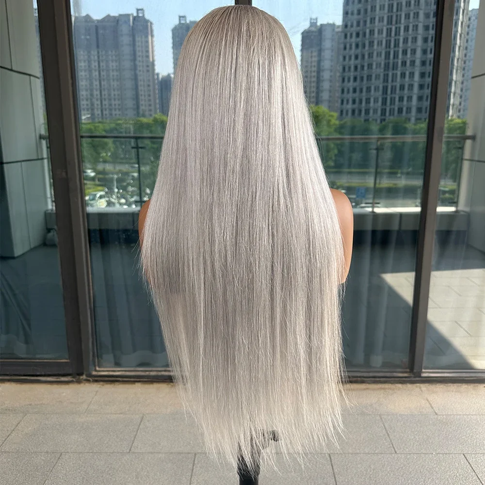 Silver Grey 13X6 Lace Front Human Hair Wigs Grey Colored HD Lace Frontal Wigs Human Hair Straight 13x4 Lace Front Wig 4