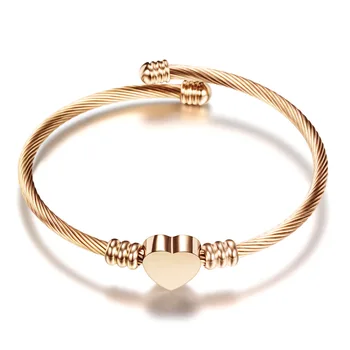 Bracciale rigido in acciaio inossidabile per accessori con sigillo a cuore da donna, misura regolabile 1