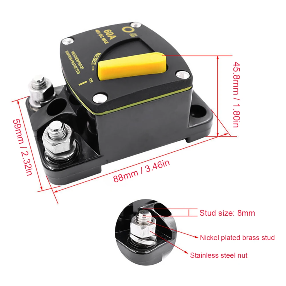 Circuit Breaker Resettable Fuse 50A-300A AMP Circuit Breaker Fuse Reset 12-48V DC Car Audio Amplifier Waterproof