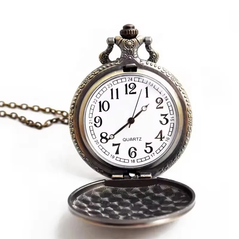 Pocket Watch Bronze Quartz Pocket Watch Necklace Clock Pendant Vintage Watch Chain Women Men Pendant