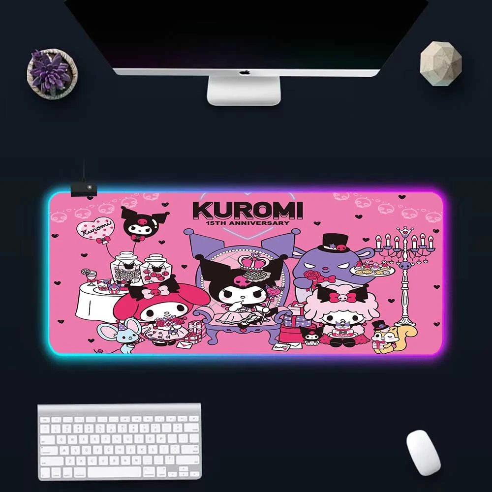 Cute Kuromi RGB Pc Gamer Keyboard Mouse Pad Mousepad LED Glowing Mouse