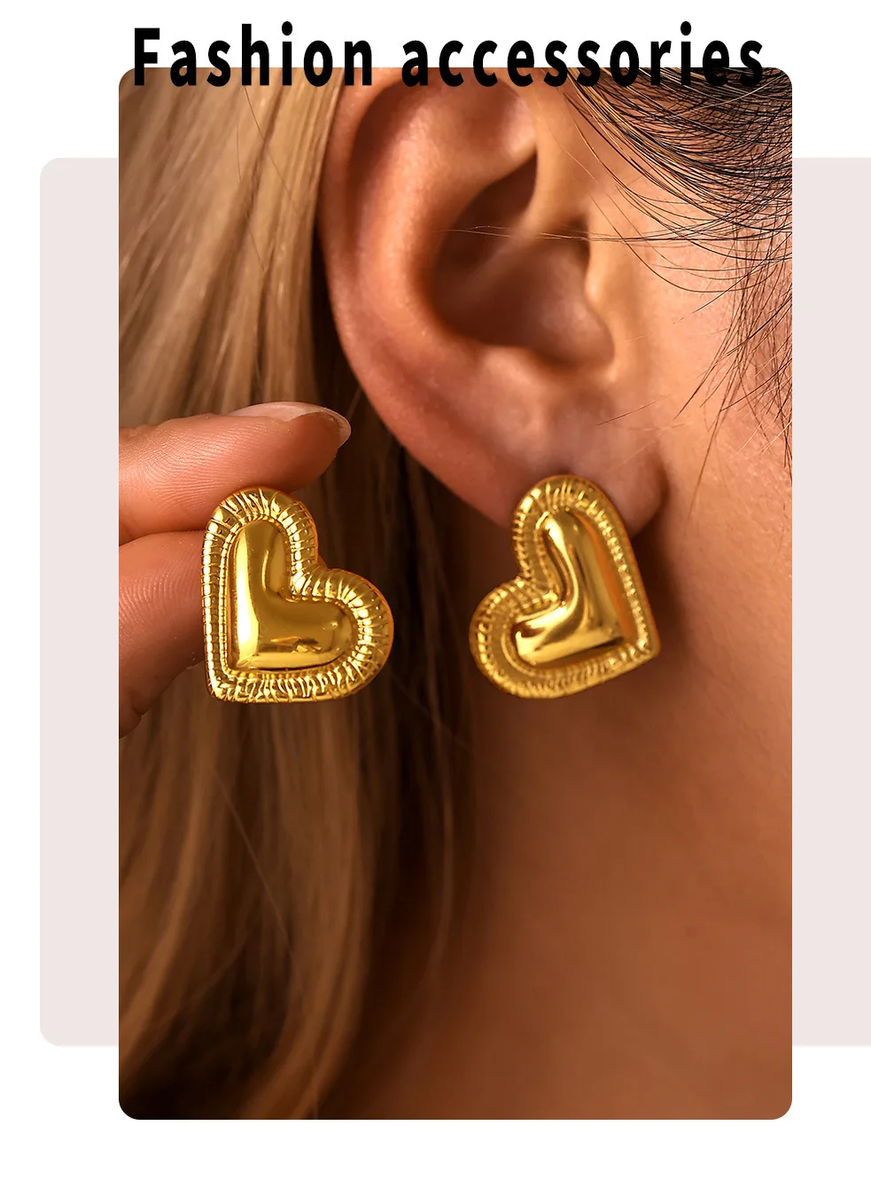 Romantische Liebesherz-Ohrstecker für Damen, 316L-Edelstahl, glänzende Streifen-Ohrringe, verhindern Allergien, täglicher Modeschmuck – Detail 7