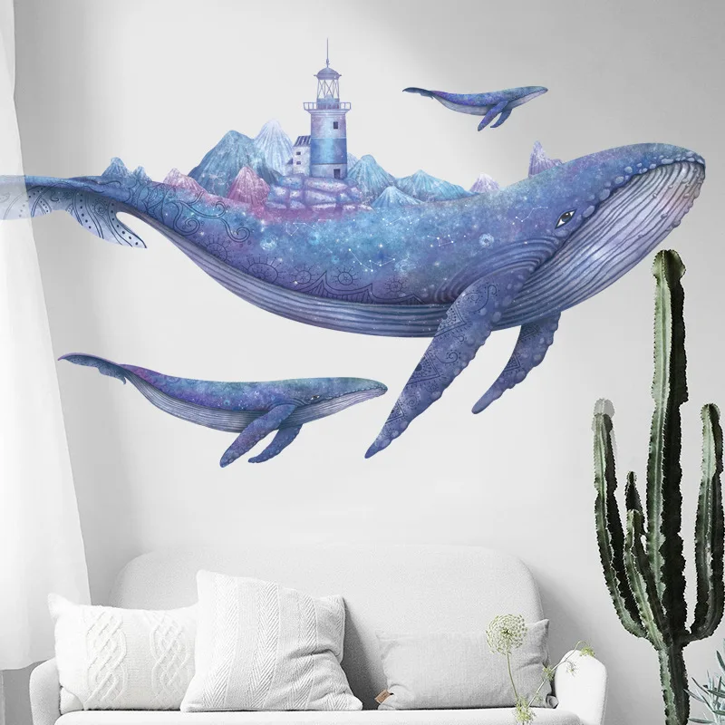 

Sticker Plane Wall Waterproof Surface Decoration Mediterranean Style Fantasy Whale Living Room Bedroom Porch TV Sofa Background
