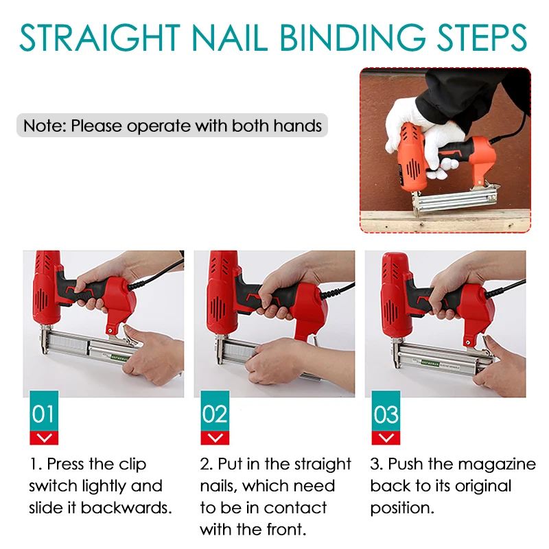 Electric Stapler Nail Gun Staple Gun F30 Nailer Furniture Tool Wood Frame Stapler Woodworking Power Tool for Home Upholstery DIY 6