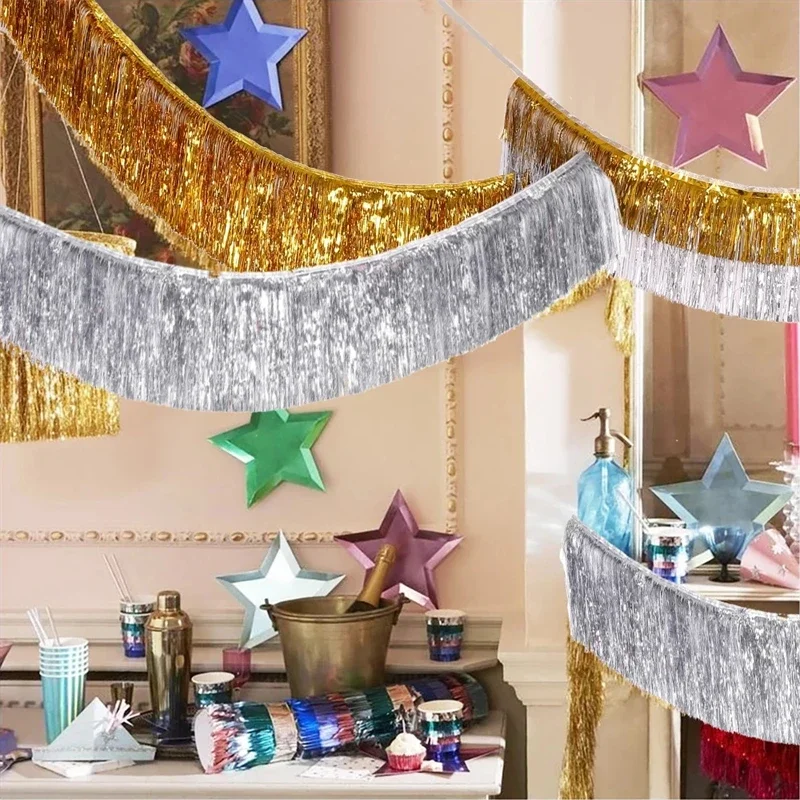 

2.8M Creative 2 Layers Foil Tinsel Garland Curtains Birthday Party Wedding Ramadan Decoration Christmas Home Backdrop Wall Decor