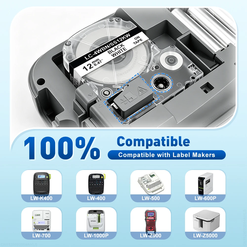White Label Tape Cartridge for Epson Label Printer (Various Widths Available)