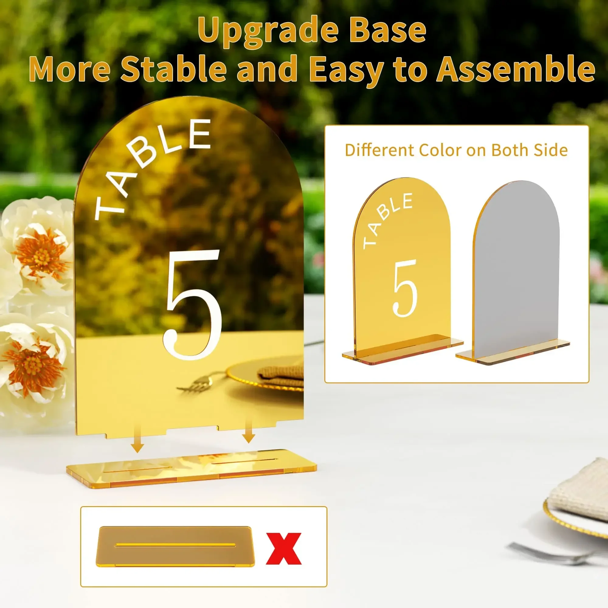 Acrylic Gold Mirror Wedding Table Numbers Wedding Table Signs Numbers Decor with Stand