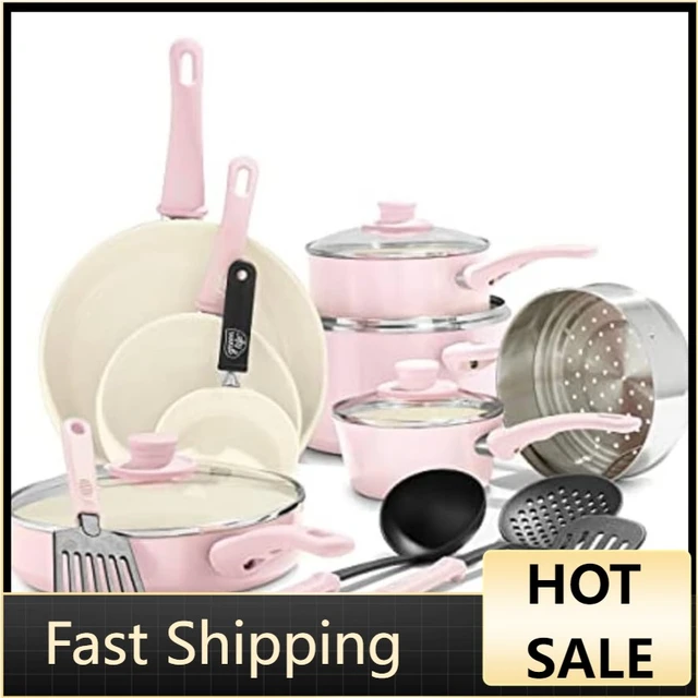 GreenLife Soft Grip Healthy Ceramic Nonstick 16 Piece Kitchen Cookware Pots  and Frying Sauce Saute Pans Set, - AliExpress