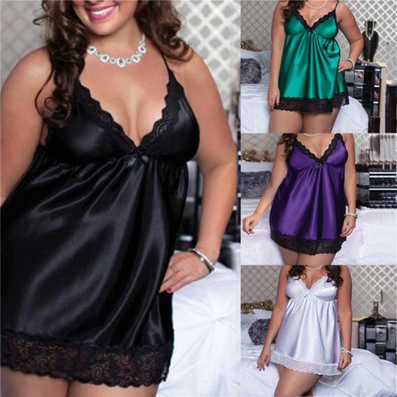 Sexy Nightdress Plus Size 6XL Ladies Fashion Lace Patchwork V Neck Backless Spaghetti Strap Sleepwear Female Nightgown women nightgowns women nightdresses sleeping dress