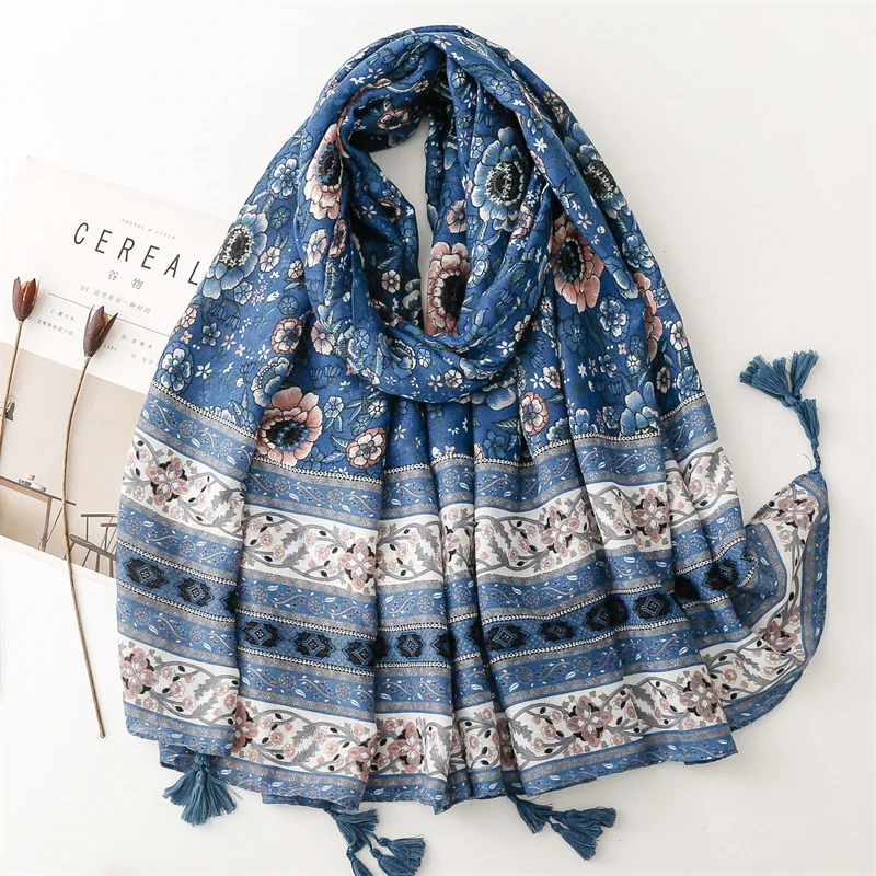 

2023 Brand Cotton Scarf Women Shawls Design Hijab Echarpe Print Tassel Scarves Lady Beach Stole Muffler Foulard Pareo 180*90cm