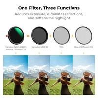 K&F CONCEPT 3in1 Variable ND2-ND32+Circular Polarizing CPL Filter+Black Mist 1/4 HD 37-82mm Camera Lens Filter 28 Multi-Coated 2