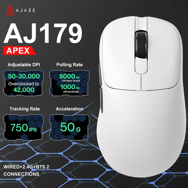 Ajazz AJ179 Apex PAW3950 Wireless Gaming Mouse with RGB Charging Dock, Computer Macro Mouse Gamer,Lightweight Ergonomic PC Mice 1