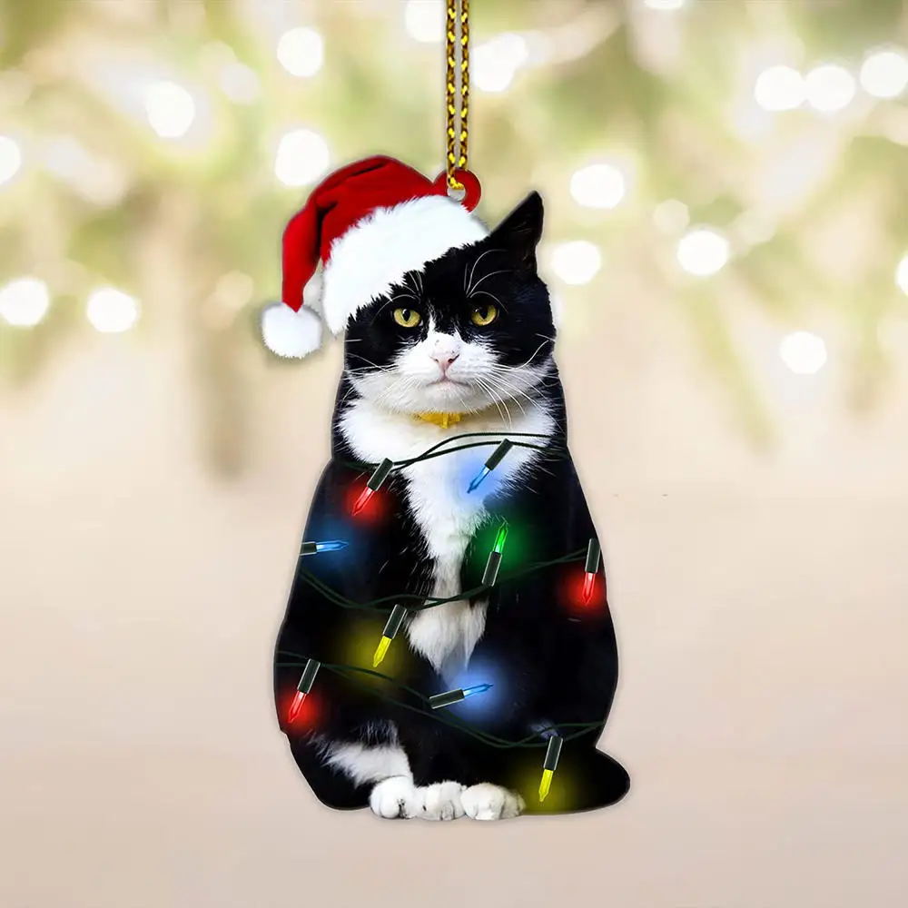 Acrylic Pet-Themed Christmas Tree Hanging Ornament - Festive 2D Design