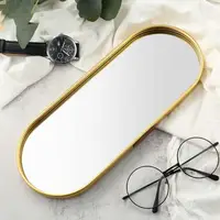 Gold Glass Mirror Decorative Storage Tray For Makeup Dessert Plate Jewelry Necklace Bracelet Table Perfume Wedding Brides 1