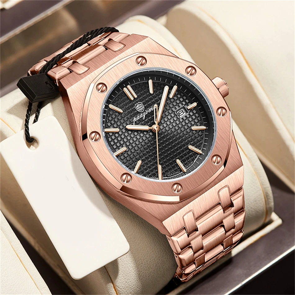 PAAZOMU Luxury Business Man Wristwatch Waterproof Luminous Date Men Watch Stainless Steel Fashion Quartz Watches For Men Reloj