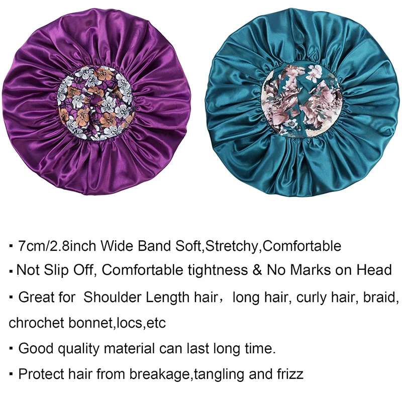 3PCS/LOT Extra Large Satin Sleep Caps For Women Hair Bonnets for Sleeping Braids Curly Night Cap Bath Shower Cap Accessories 5