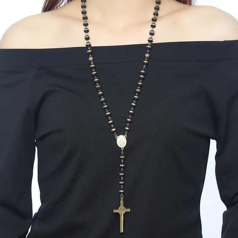 Collier Croix Acier Inoxydable Unisexe - Pendentif Rosaire Vintage, Chaîne 22 Cm, Cadeau Spirituel