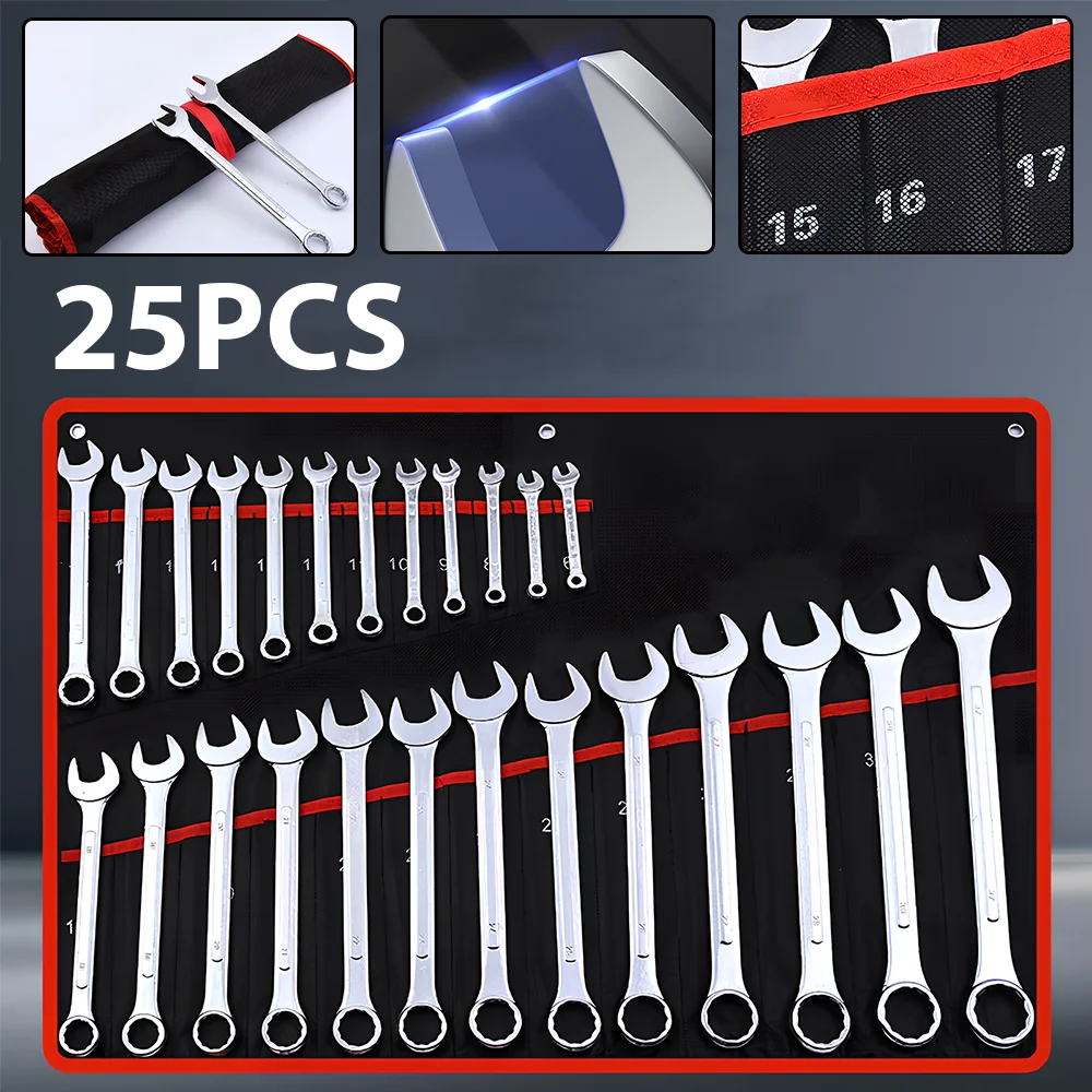 25-teiliges Schraubenschlüssel-Set, ultradünn, 6–28/30/32 mm, Schraubenschlüssel-Set, Pflaumenblüten-Schraubenschlüssel, doppelter Verwendungszweck, Auto-Reparaturwerkzeuge – Detail 1