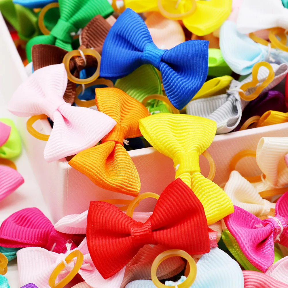 10/20/30pcs Cute Pet Dog Hair Bows Solid Grooming Bows with Rubber Band Gifts for Small Dogs Hand-made Headwear Dog Supplies 5