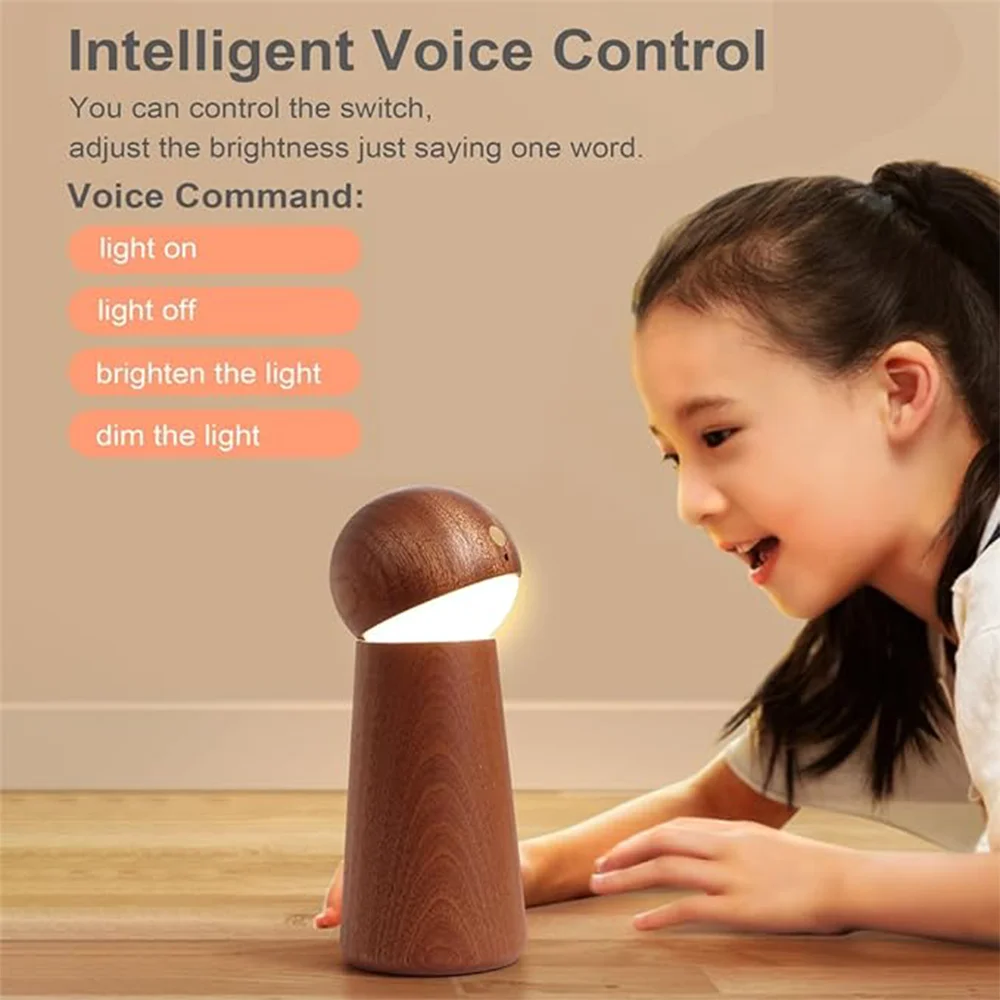 

Intelligent Voice Controlled Light Three Dimming Touch LED Night Light, Adjust The Angle At Will, USB Charging Wooden Night Lamp