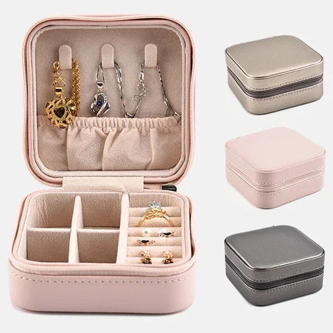

Small Size Jewelry Organizer Display Travel Jewelry Case Boxes Portable Cosmetic Zipper Leather Storage Jewelry Box Drawers