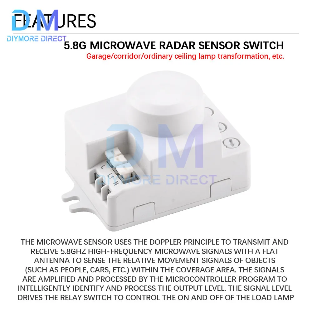 AC 220V 5.8GHz Microwave Radar Sensor Switch Human Body Motion Induction Sensor for LED Light