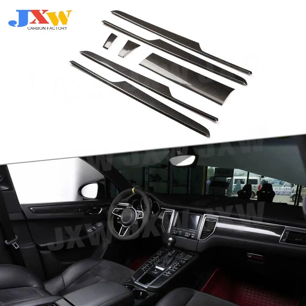 

Наклейки для панели приборной панели из сухого углеродного волокна, наклейки для отделки центральной консоли дверной ручки Порше Макан 2014-2019