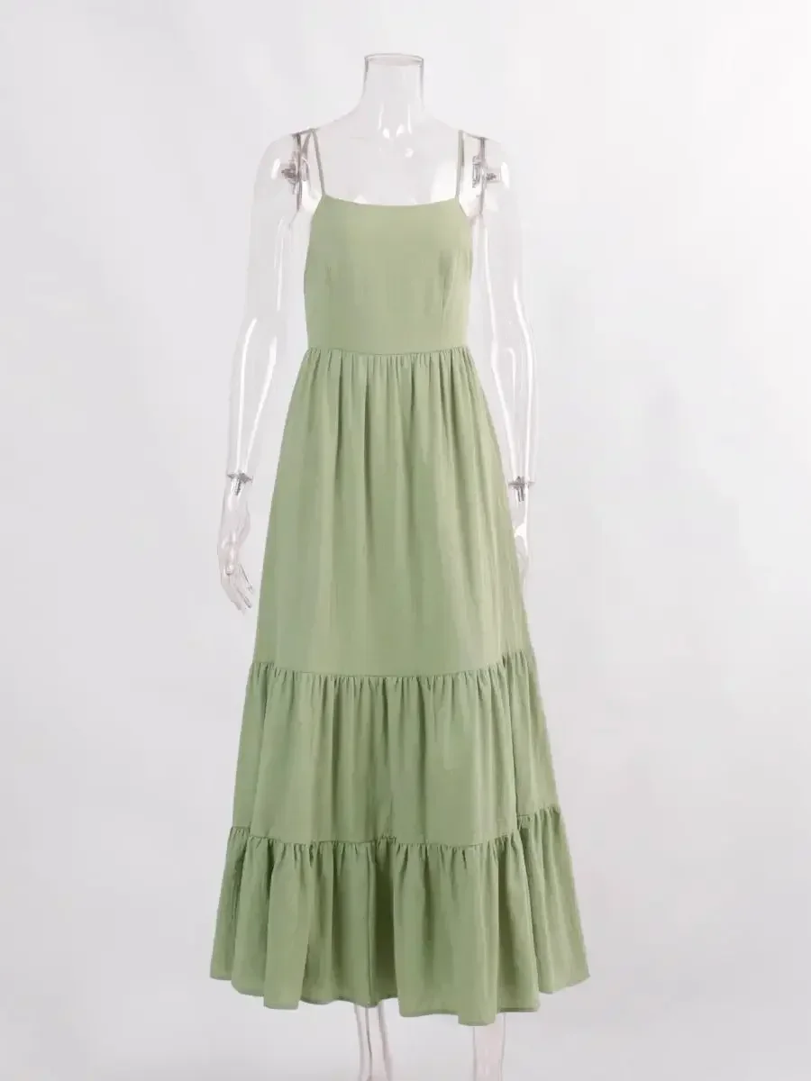 Bornladies Beach Style Women Dress Spring Summer Loose A-line Lace-up halter Dress Hot Girls 100% Cotton Backless Sexy Dress