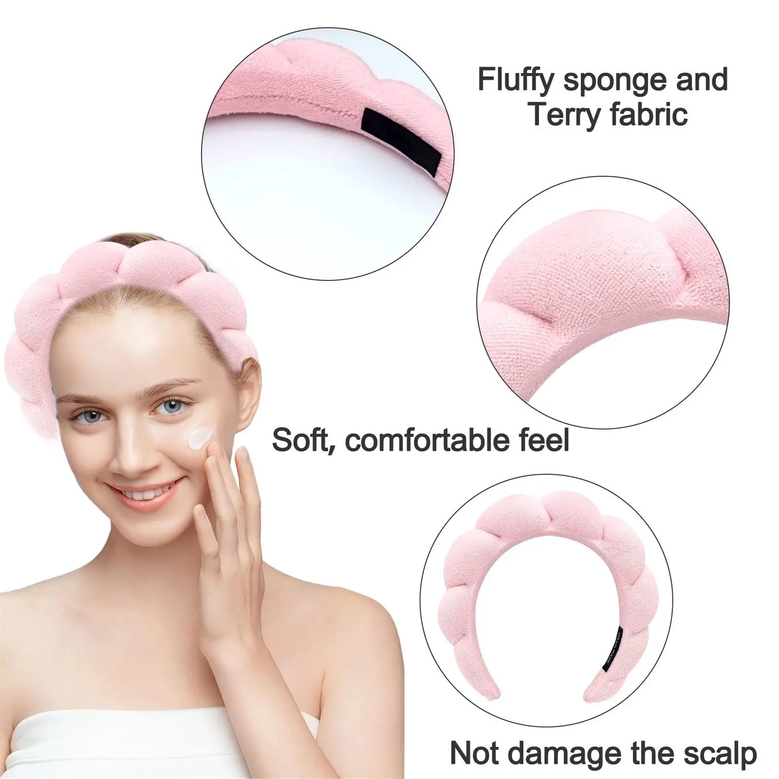 Fascia In Spugna Per Lavaggio Viso: Morbida, Assorbente E Perfetta Per Trucco E Skincare (Rosa) - 3