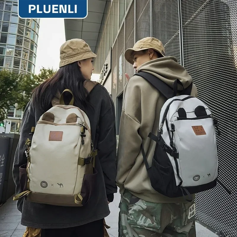 PLUENLI 중학생 미니멀리스트 책가방, 대학 등산 레저 대용량 여행 배낭, 신제품