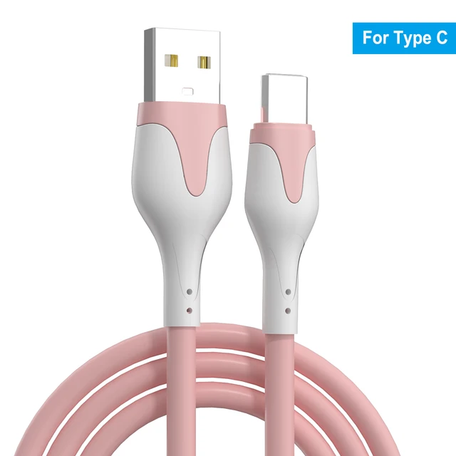 3A Fast Charge USB  Cable Soft Silicone Type C Cable For Xiaomi Redmi Samsung Realme Cables Data Cord Charger USB Cable Phone Pink for type C