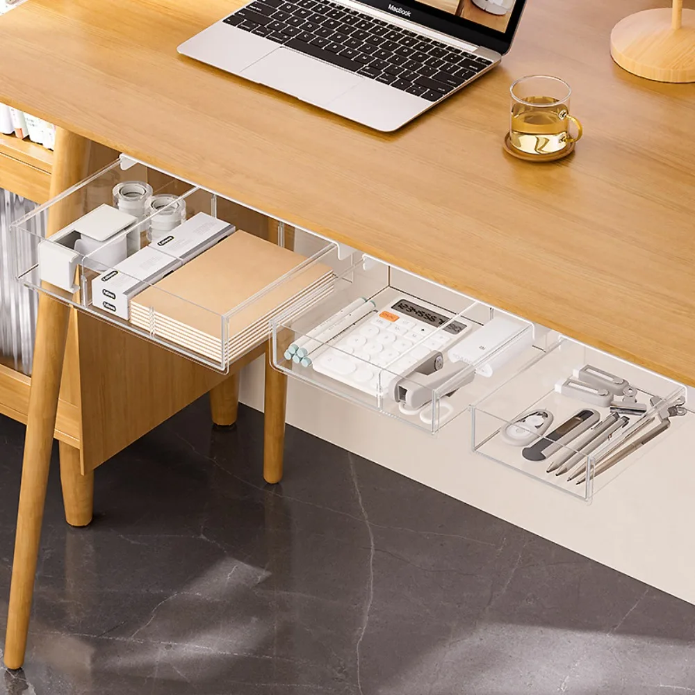 Transparent Drawer Under Desk Organizer Hidden Undertable Household Large Capacity Thick Non Installation Stable Storage Box