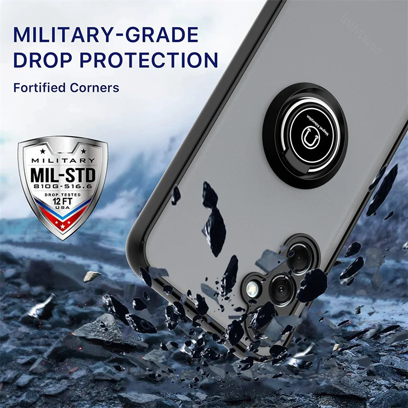 Matte Finish Phone Case with Magnetic Ring Holder and Enhanced Protection