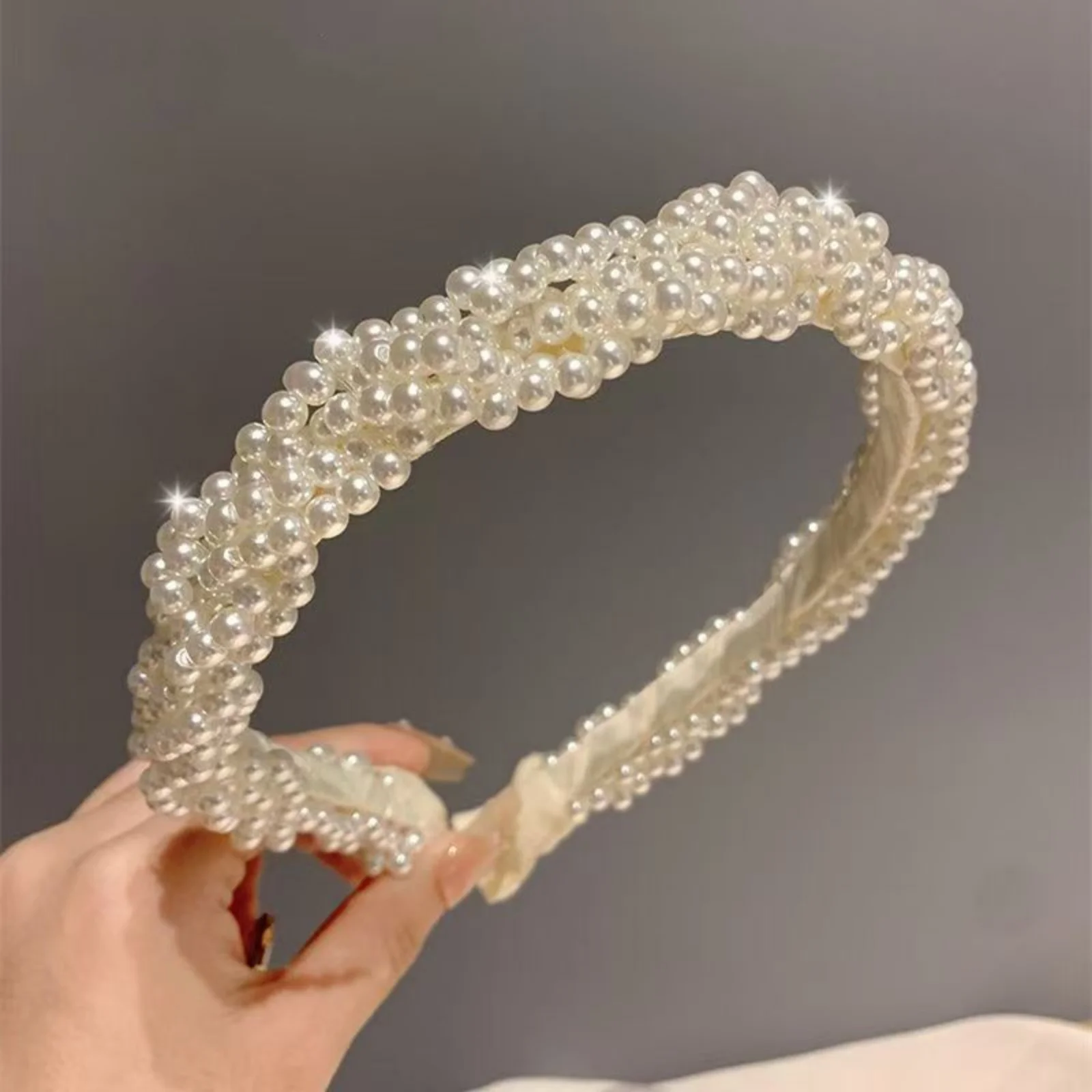 1PC　Braided Pearl Headbands with Sparkling Accents, Stylish Hair Hoops for Ladies, Trendy Hair Decor for Parties & Daily Wear