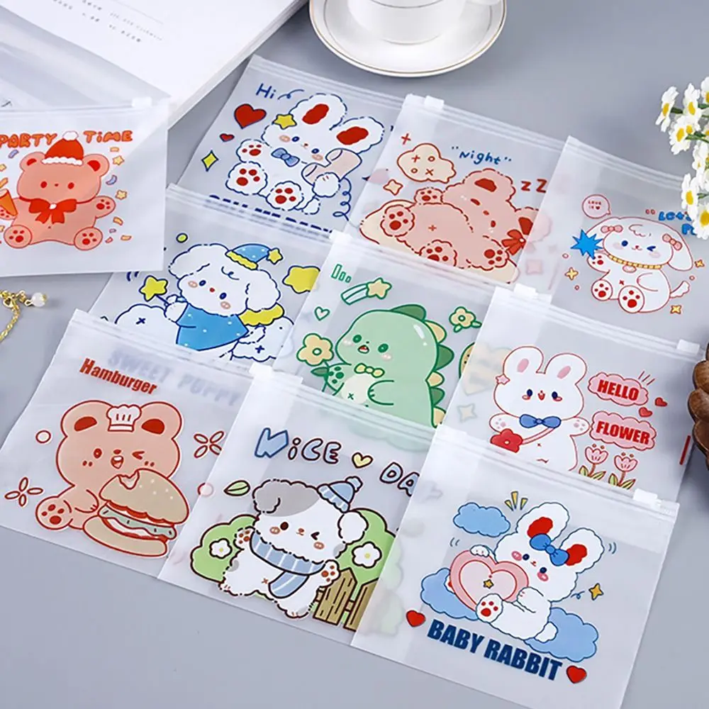 Cartoon Zipper Sealing Bag Large-Capacity Pen Bag Student Waterproof Stationery Organizer Transparent Storage
