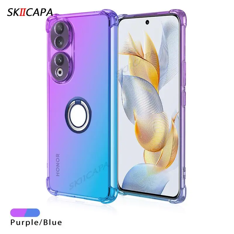 Translucent Gradient Silicone Case with Magnetic Ring Holder - Shockproof & Soft Cover