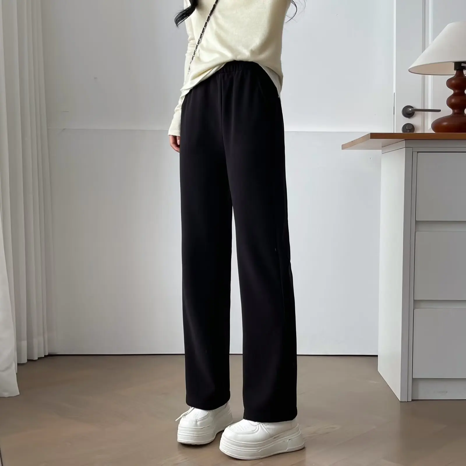 XXXXL Fashion Plus Size Women's Straight Leg Pants 2025 Autumn/Winter New Basic Commuting Fleece Warm Casual Trousers 5139