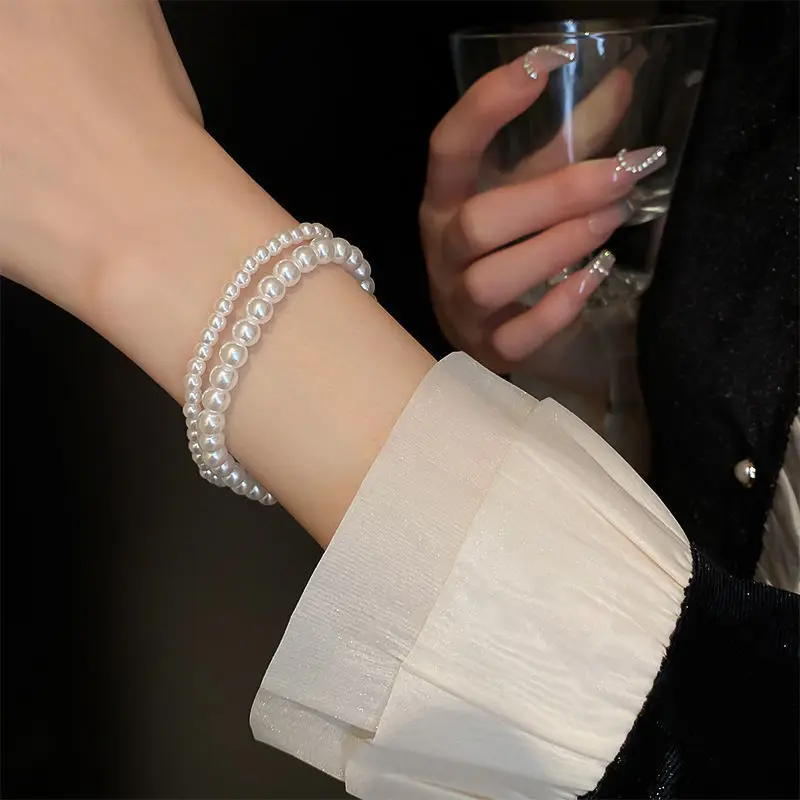 French Retro Simple Pearl Elastic Bracelet Fashion Everyday Versatile Temperament Women's Handwear 6