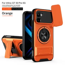 2 - in - 1 Ring Grip Magnetic Car Holder Case with Lens Protection Cover for Infinix gt 30 (Orange)