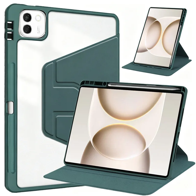 360-Degree Magnetic Rotation Cover with Pencil Slot for Tablet - Clear Acrylic Back Case