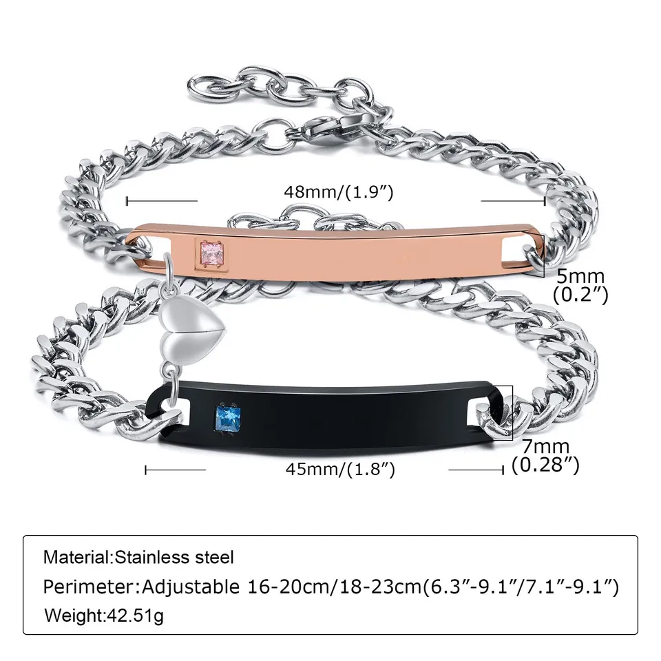 Coppia bracciali personalizzati incisione: 2 pezzi ti amo bracciale regolabile in acciaio inossidabile per amanti donne uomini regali romantici San Valentino matrimonio bracciale partner per coppie