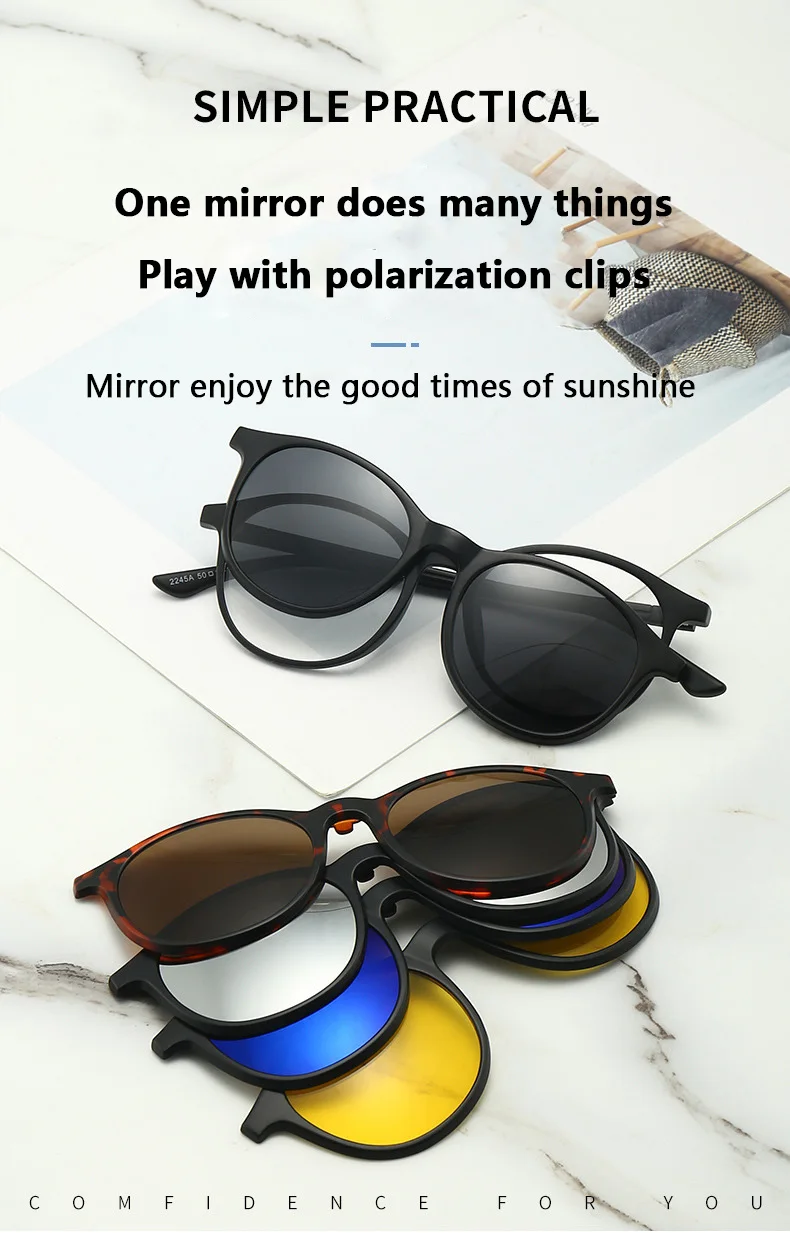 2245A 2-in-1 polarisierte Nachtsicht-optische magnetische Sonnenbrillengestelle zum Anklipsen, zum Anklipsen von Sonnenbrillen, verschreibungspflichtige Brillen – Detail 3